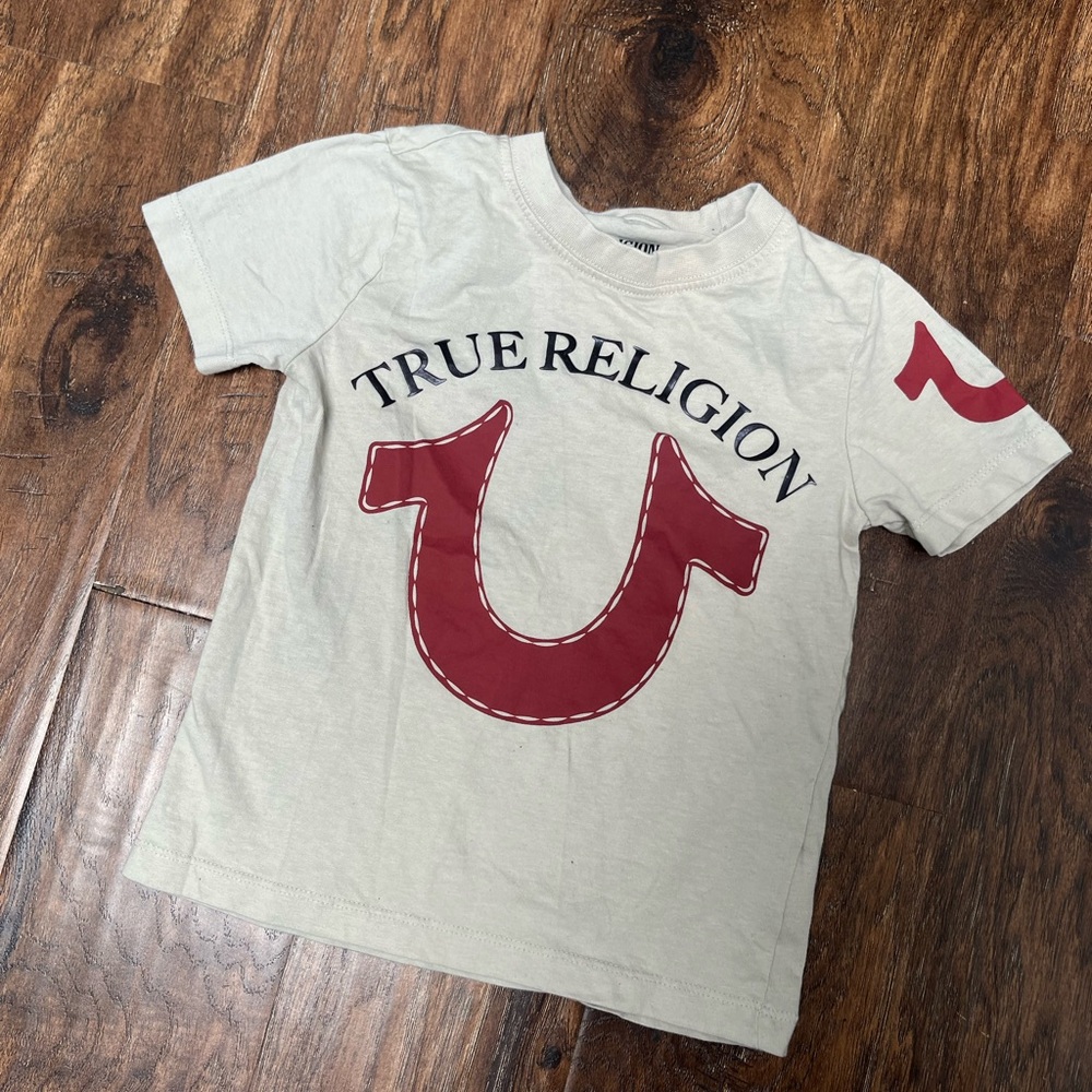 True Religion Kids Beige Tee with Maroon Accents